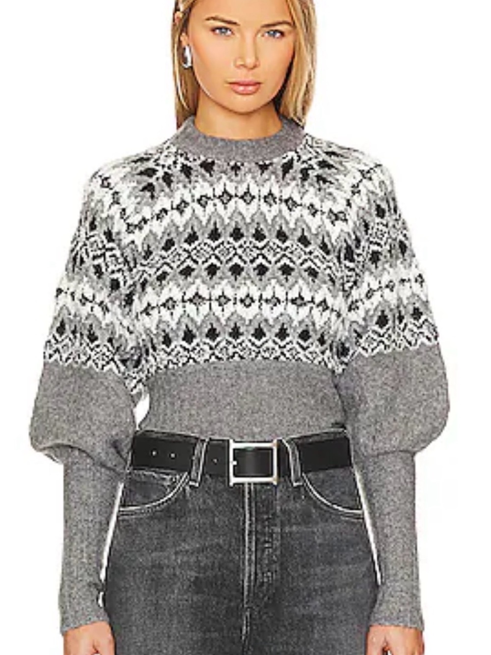 Jason Wu Gray and White Fair Isle Crewneck Sweater Medium